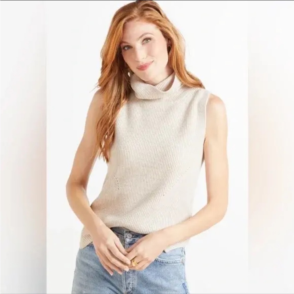 French Connection Sleeveless Beige Turtleneck Sweater